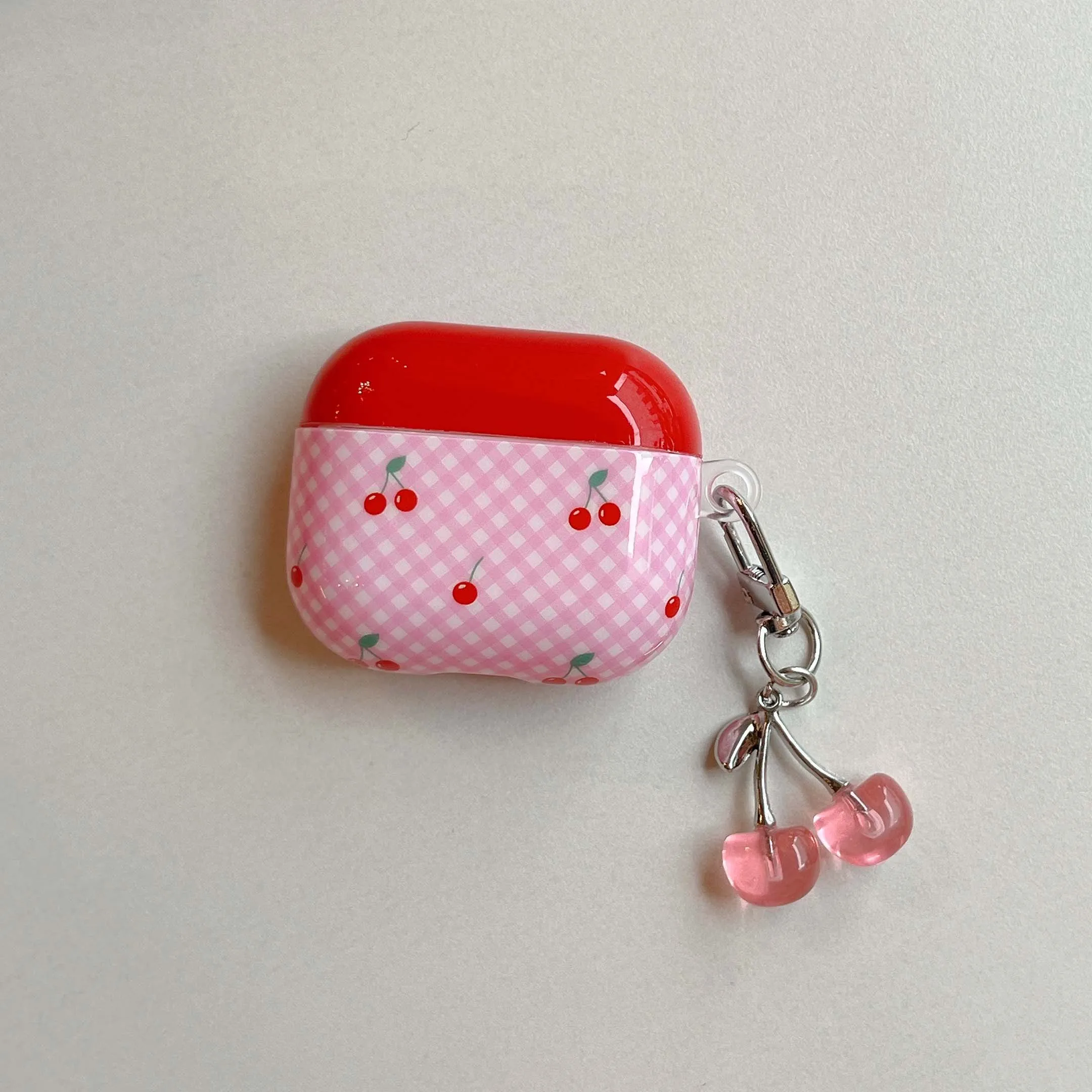 

Pink cherry 3D pendant wireless bluetooth charging box earphone case cover for apple airpods 4 3 pro 2nd 2 1 with unique design