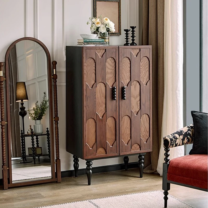 

Medieval entrance cabinet Solid wood American French retro side cabinet Storage storage chest cabinet