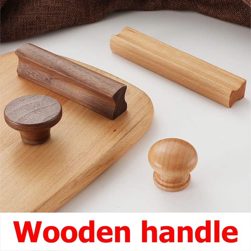 Length 33-400mm Wooden Cabinet Knobs andl Handles Walnut Kitchen Cabinet Handle with Screws for Wardrobe Dresser Closet