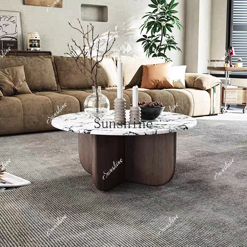 Coffee table living room household light luxury high-end small apartment minimalist Bulgari marble round French  FT