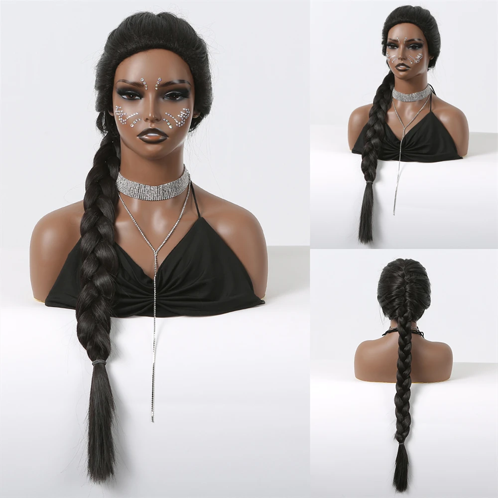 Wig sintetis hitam lurus panjang wig gaya rambut DIY partisi bebas untuk rambut palsu kepang tahan panas pesta harian wanita Afro