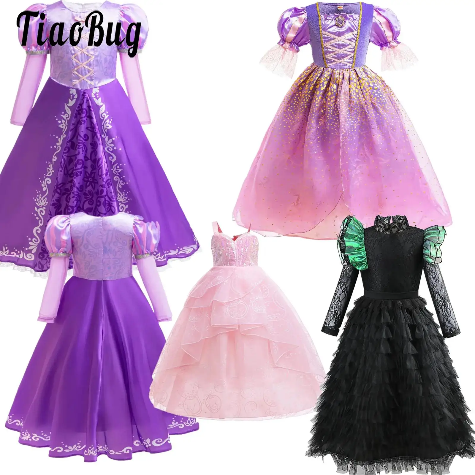 

Kids Girls Long Hair Princess Costume Medieval Retro Princess Dress Floral Pattern Print Lace Ruffled Long Sleeves Zipper Dress