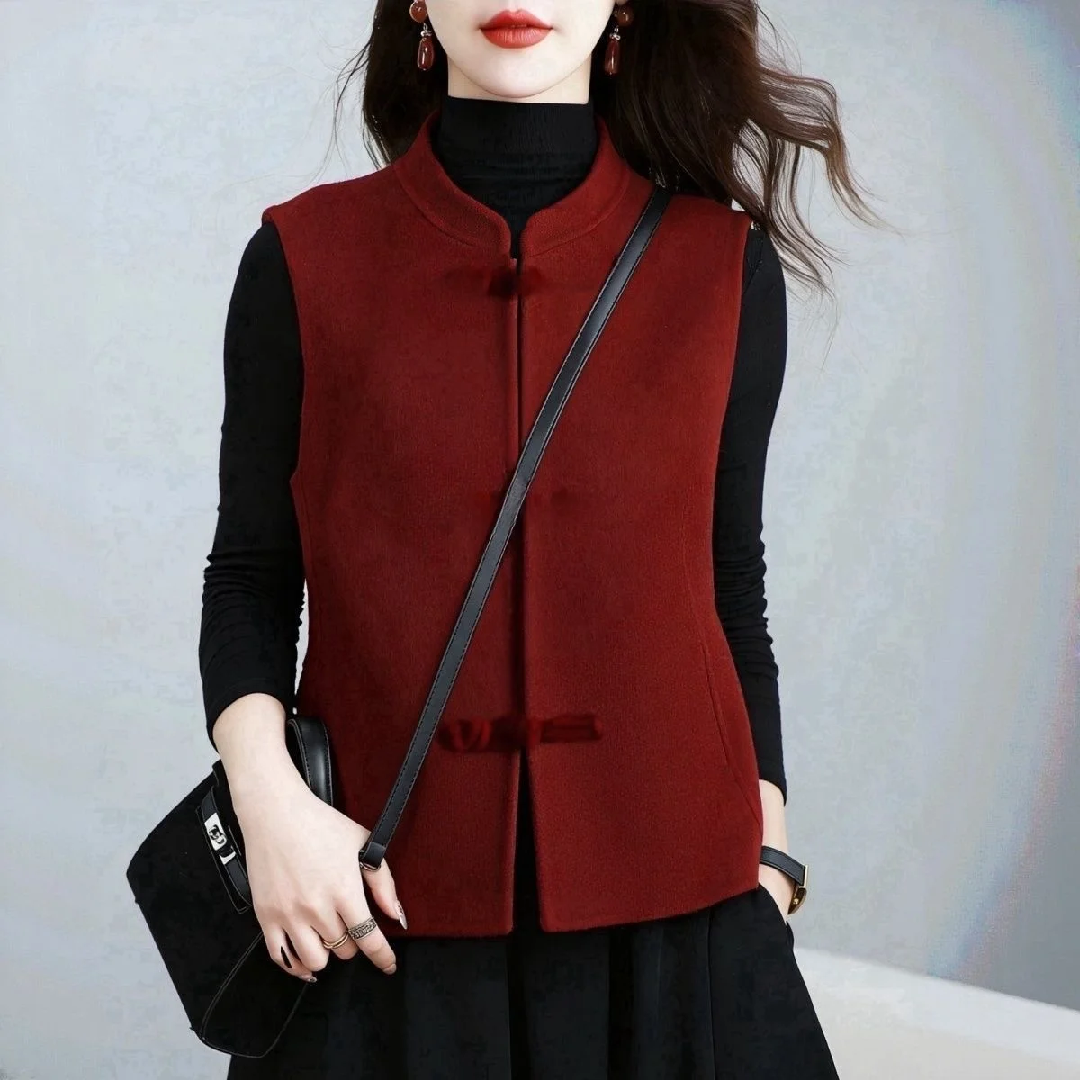 

Новый китайский элегантный жилет с красными пуговицами, женский зимний жилет большого размера, роскошный, универсальный, с высокой талией, корейская версия