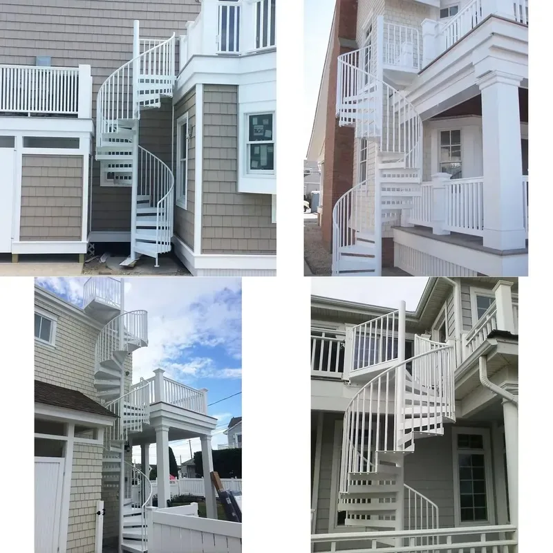 Modern Modular Rotating Spiral Staircase Curved Steel Stringer with Box Storage Solid Wood Treads for Outdoor Use