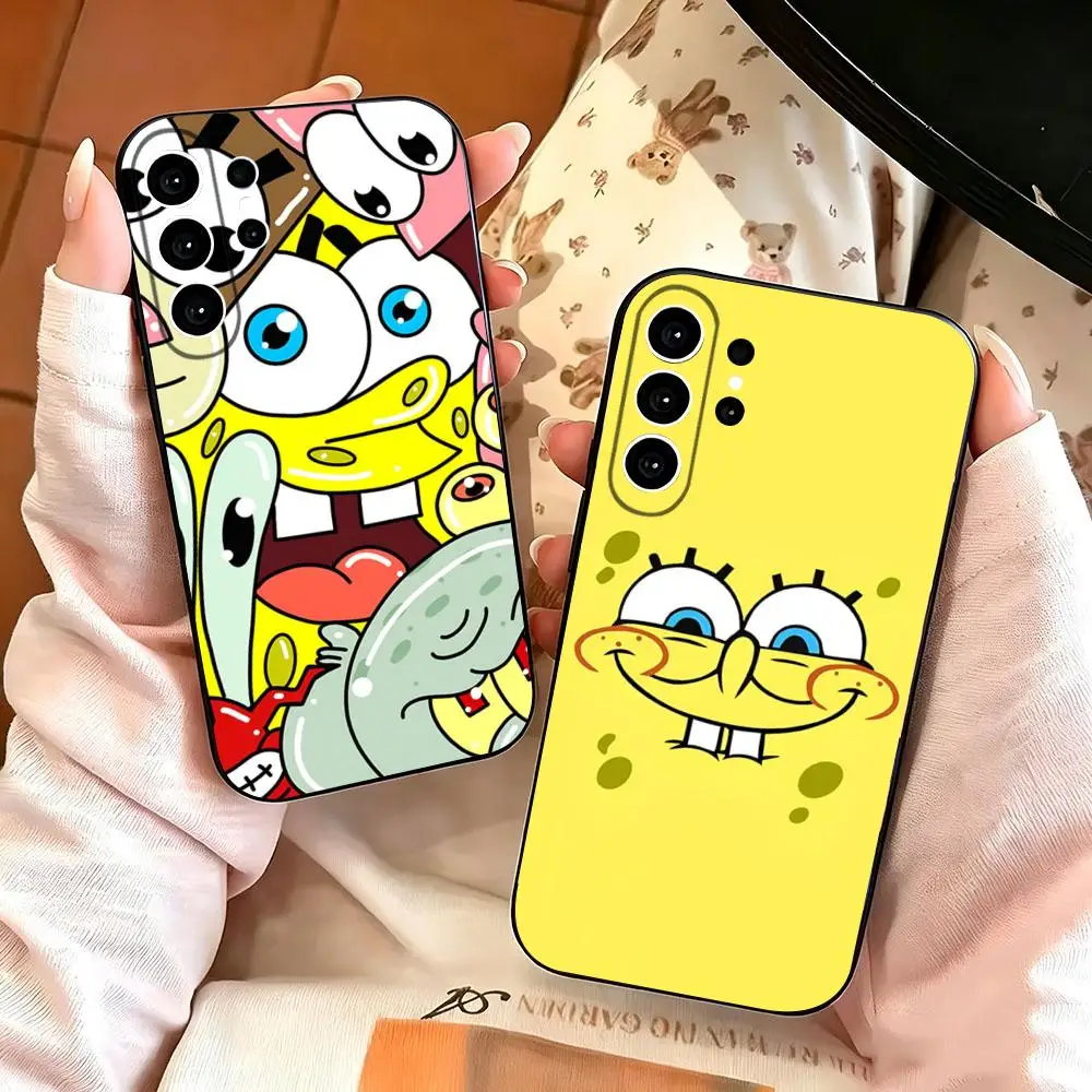 Cartoon Cute Funny F-FACE S-SpongeBob Phone Case Phone Case For Samsung S26 S25 S24 S23 S22 FE S21 Plus S20 Ultra Black Soft She