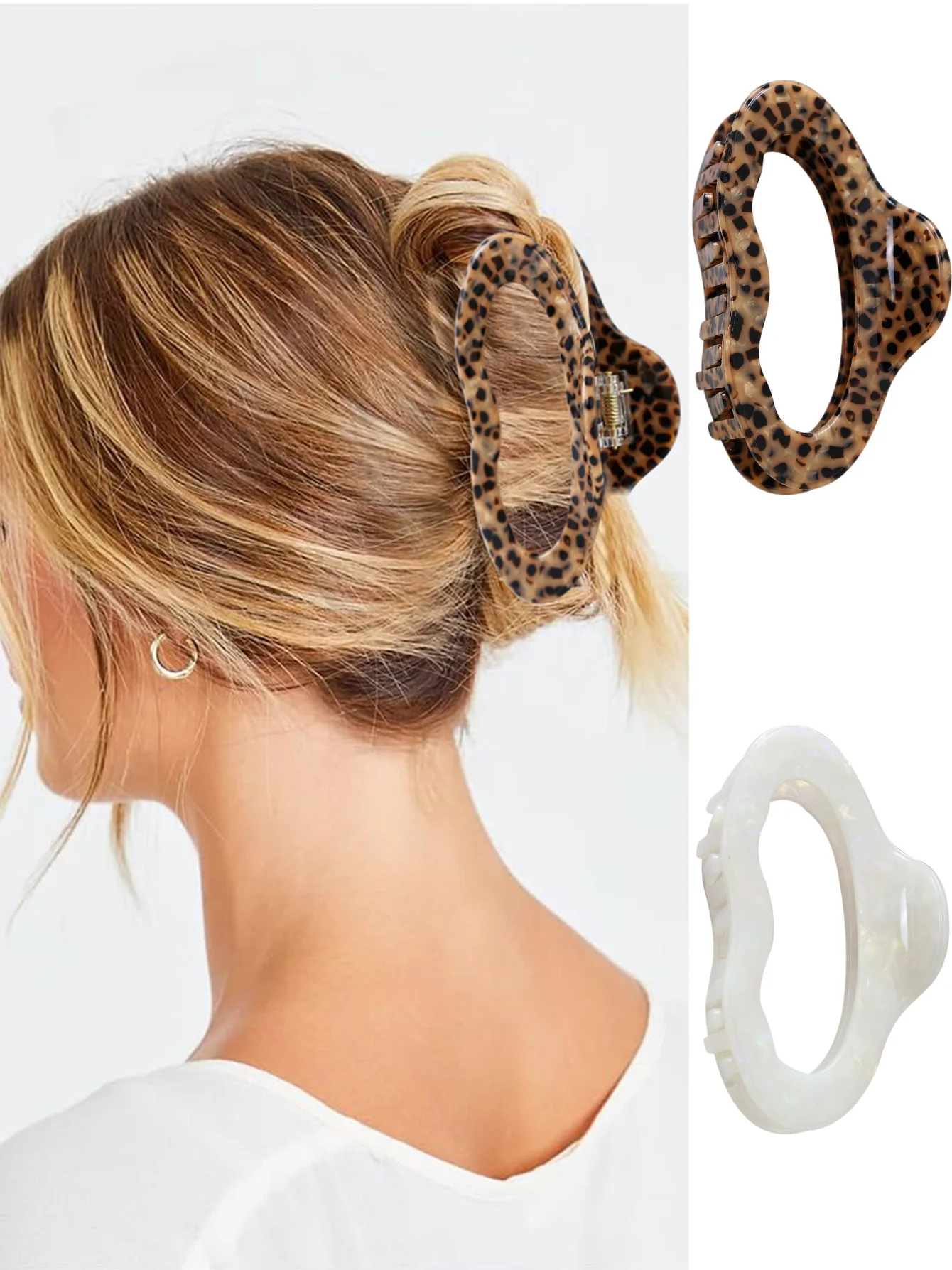 

2pcs marble pattern irregular oval hollow hair clip for women, new hair accessory for back of head, hair styling tool