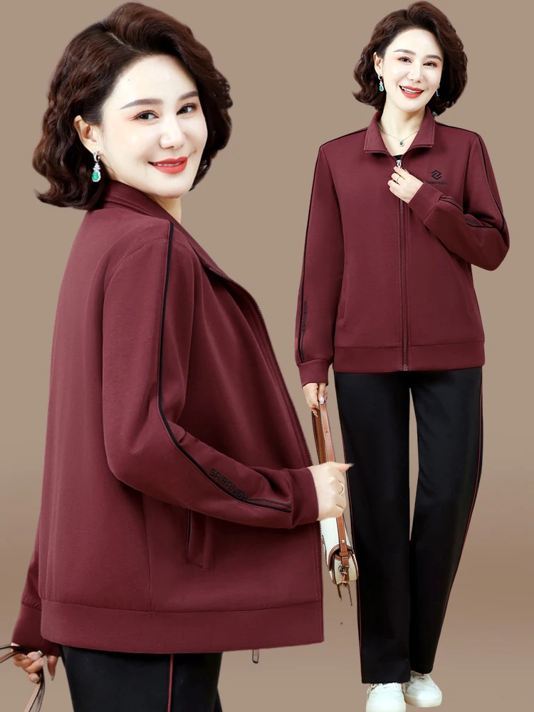 

Sli Sportswear Set for Women 2025 New Large Size Top Tee-piece Set Spring Autumn Faionable Clothes for Middle-Aged An...