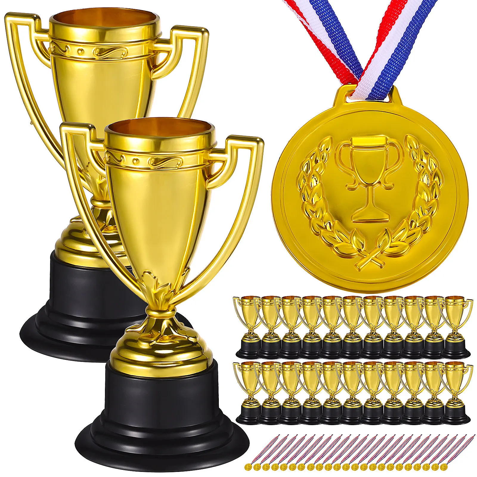 24pcs Football Trophy Cups for Sports Awards, Halloween Christmas New Year Party Decor, Golden Mini Trophy Set