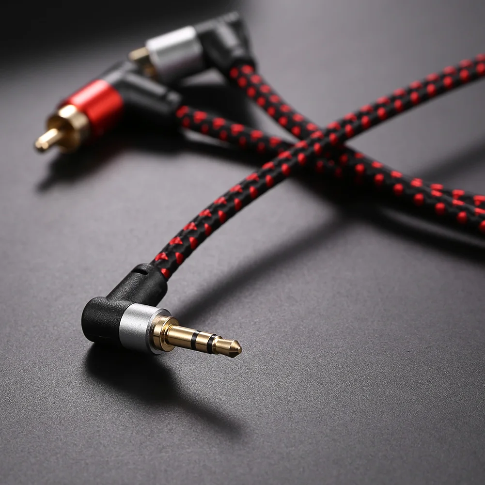 90 Degree 1/8 TRS 3.5mm Male To 2 RCA Male Jack Audio Cable Durable Practical Right Angle AUX Y Splitter Cord for MP3 Amplifier