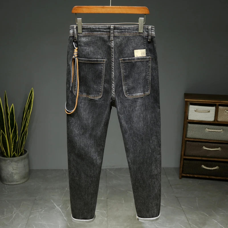 Taille Decoratie Design Jeans Heren Casual Mode Merk Slim Fit Skinny Stretch Volledig Bijpassende Mode Heren Broek