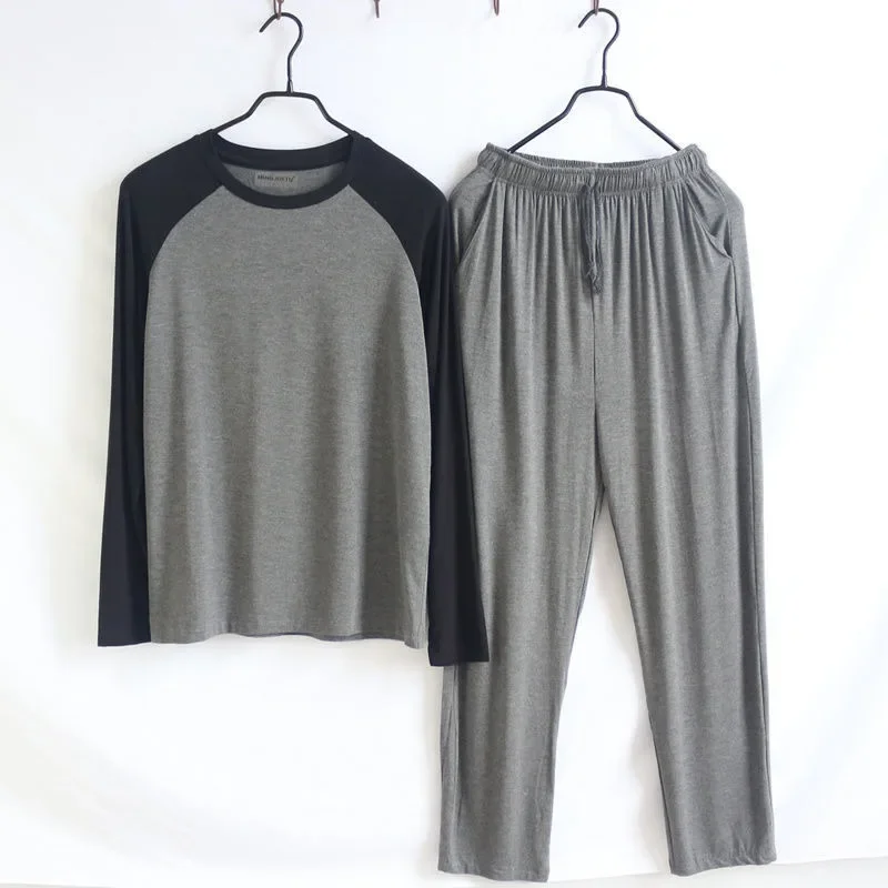 

Spring Autumn Homewear Men's Modal Long Sleeve Long Pants Pajama Set New Thin Loose Sleepwear Stretch Casual Loungewear