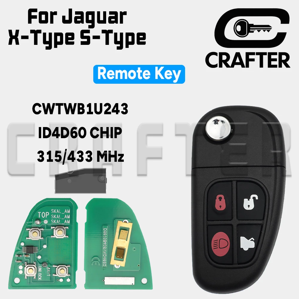 

Ключ Crafters CWTWB1U243 ID 4D60 ЧИП 315/433 МГц Флип-дистанционный ключ для Aguar X-Type S-Type 1999-2009 XJ XJR 2002-2008 NHVWB1U241