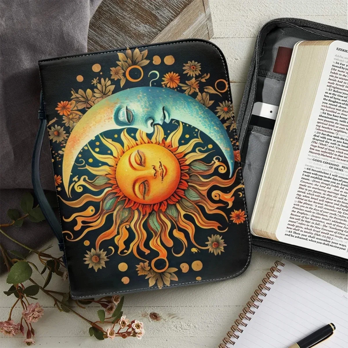 Moon and Sun Art Print Handbags for Women Leather Bible Cover Case High-quality Christian Bible Study Book Holy Storage Boxes