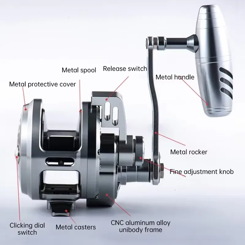 Fishing Jigging Reel Max Drag 30kg 6.1:1 Gear Ratio 10+1BB Saltwater Heavy Duty Deep Ocean Aluminum Trolling Reel for Sea