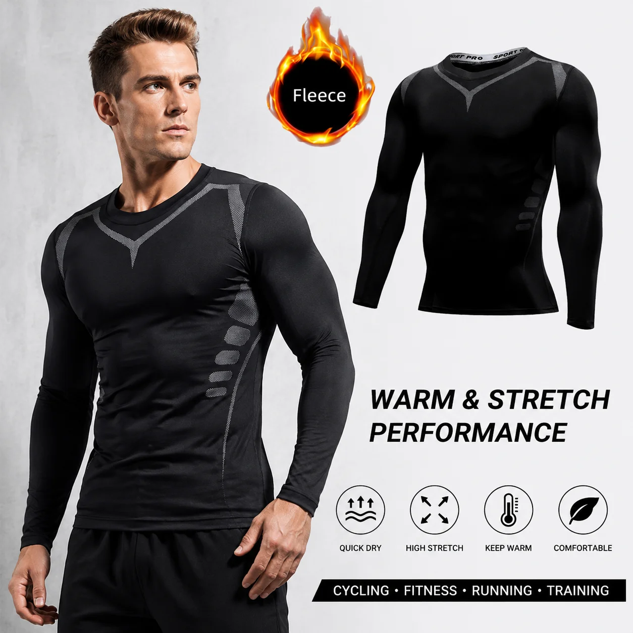 MIEYCO Men's Compression Long Sleeve Running Shirt Quick Dry Tight Fit Fitness Training Top Gym Workout Sportswear