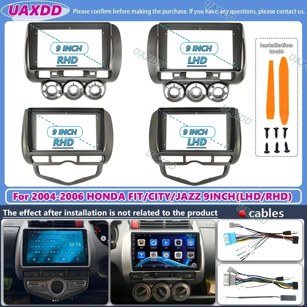 For 2002-2007 Honda Fit City Jazz 9inch Radio Android Stereo Frame Panel Fascia Dashboard Audio Multimedia Player Cables Harness