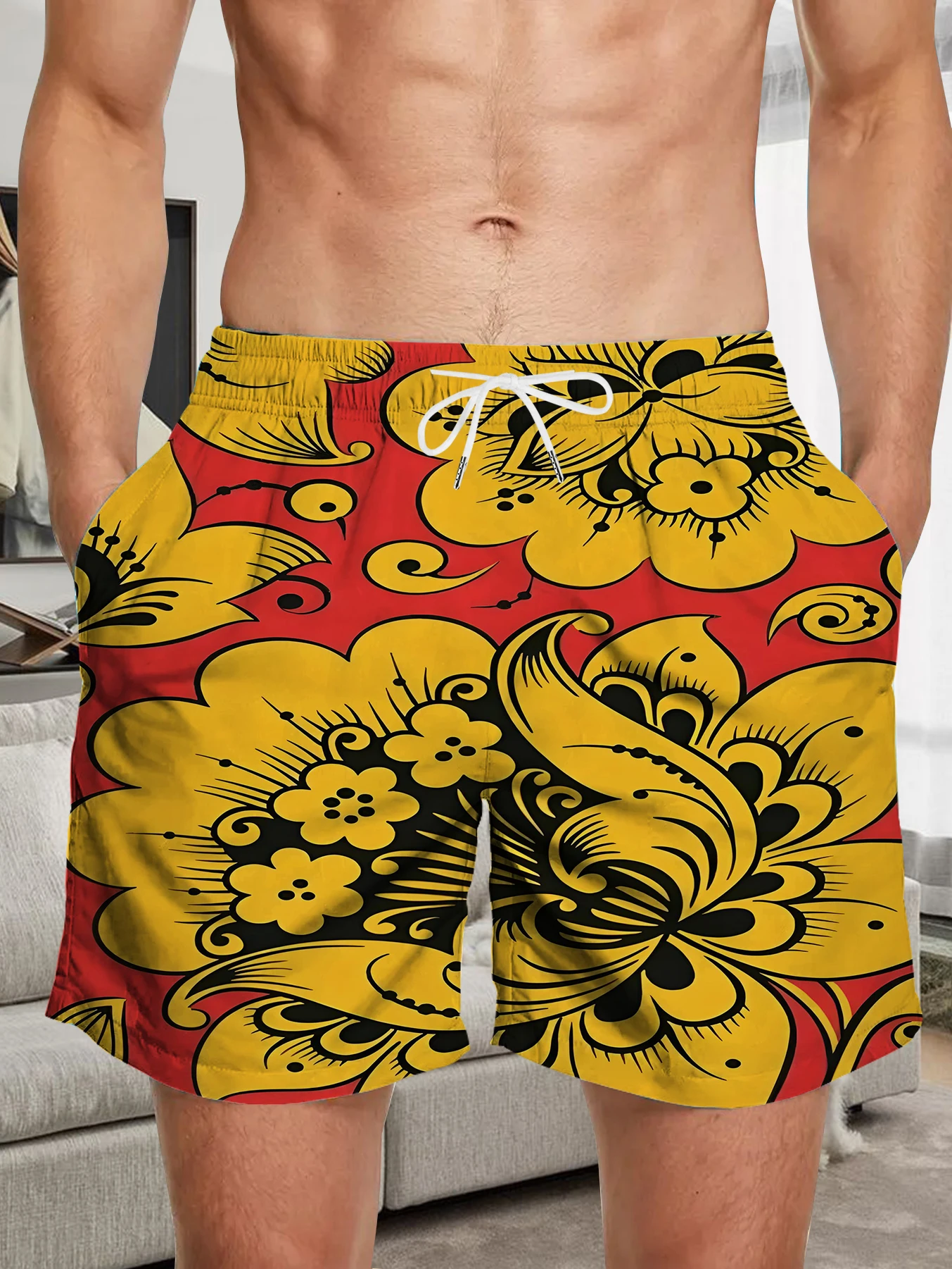 

Loose Fit Digital Printed Shorts Male Full Print Quick Dry Polyester Beach Pants