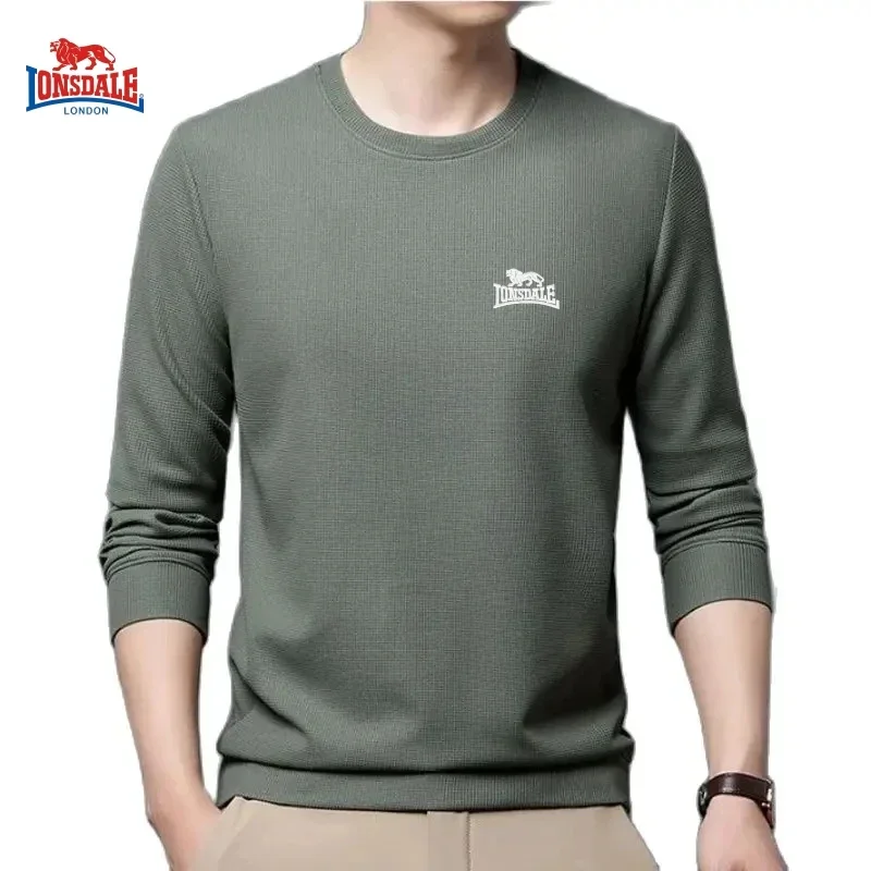 Men's High-quality Embroidered Casual Waffle Round Neck T-shirt, Breathable, Comfortable, and Stylish Long Sleeved T-shirt