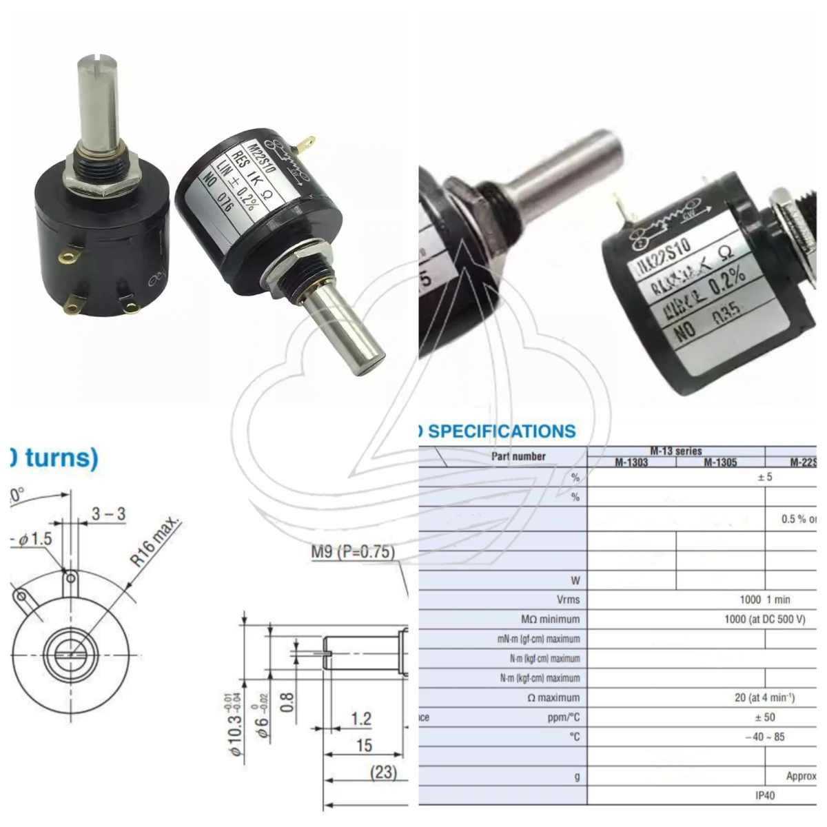 Precision Multi-Turn Potentiometer M22S10 1K 2K 5K 10K 10-Turn