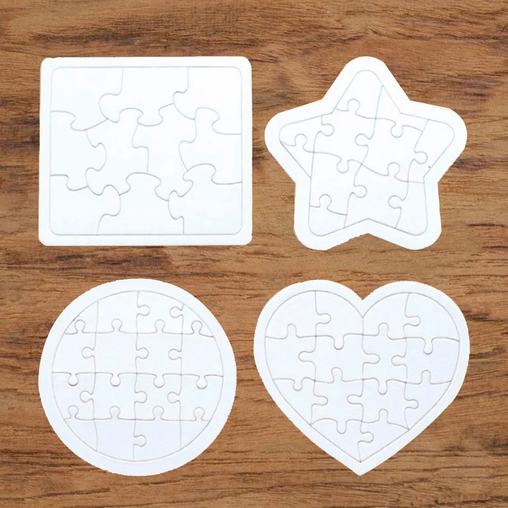 

4Pcs Kids Coloring Blank Puzzle DIY Paper Jigsaw Puzzles Four Shapes Drawing Doodle Board (White) blank jigsaw puzzles