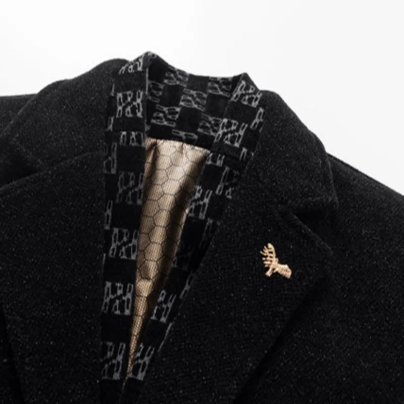 Men Wool Blends Trench Coats Autumn Winter Solid Color High Quality  Tailored Collar Wool Jacket Luxurious Brand Men\'s Clothing