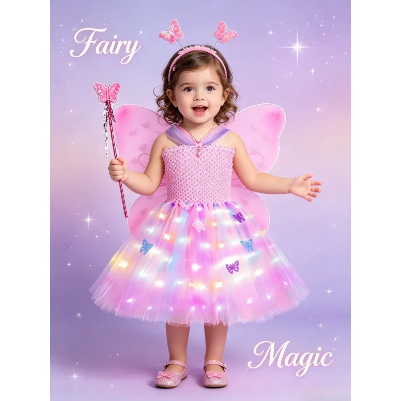 

Gorgeous Luminous Tulle Princess Dress Multi-Color Outfit Trendy Holiday Birthday Party Stage Cosplay Festive Performance Wear