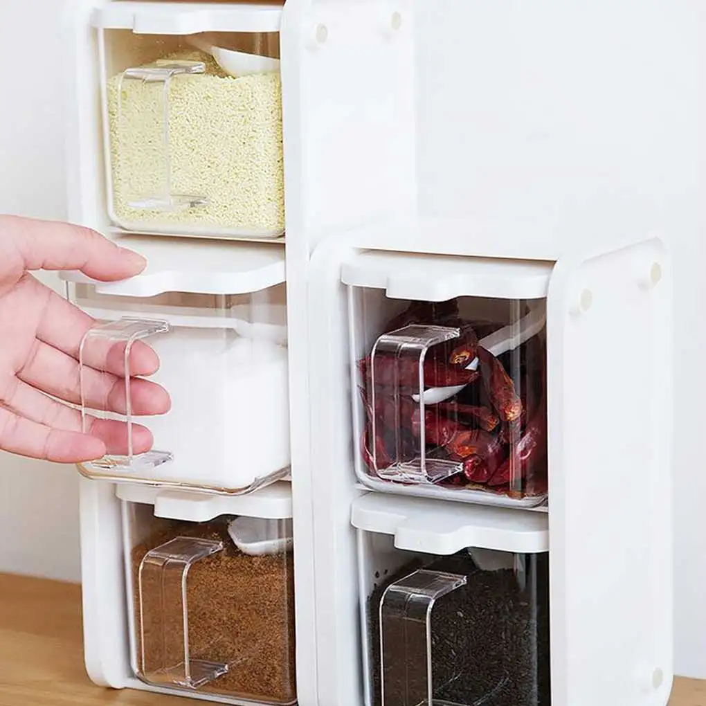 

Spice Jar Kitchen 3 Grids Salt Sugar Pepper Seasoning Bottle with Lid Household Condiment Container Transparent Box