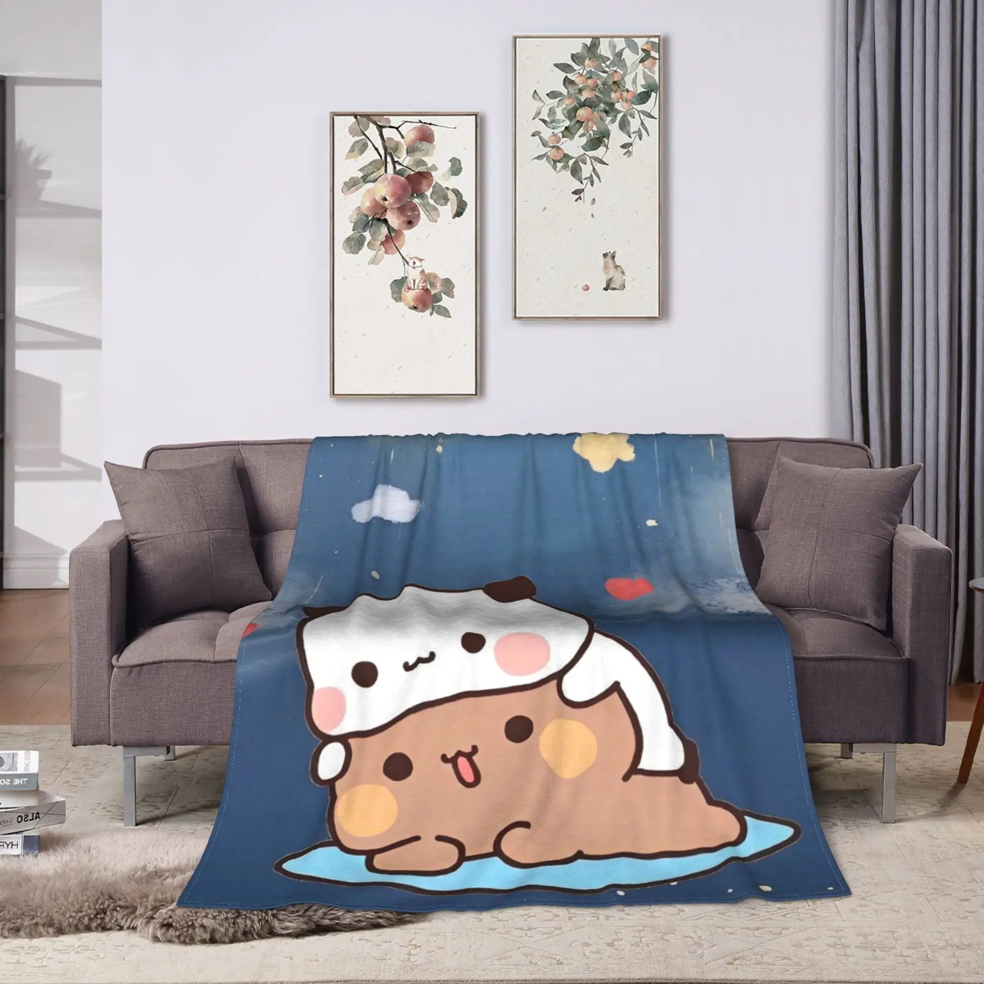 Bubu and Dudu Flannel Blanket Bear and Panda Funny Throw Blanket for Home 200x150cm Bedspreads