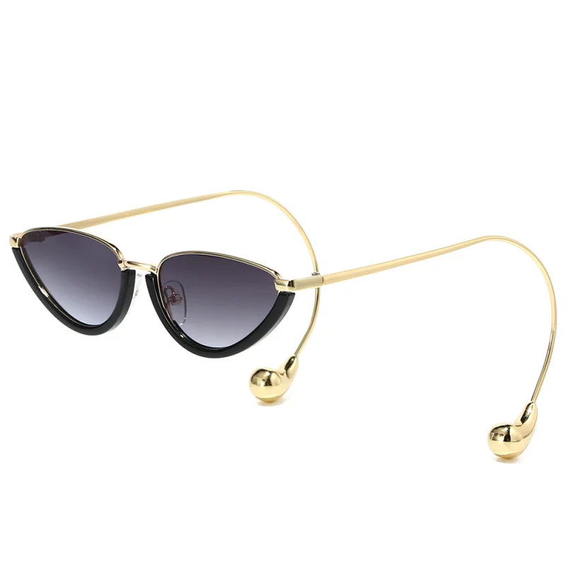 Luxury Brand Half Frame Cat Eye Sunglasses Women Bend Leg Metal Bead Fashion Stylish Female Sun Shades UV400