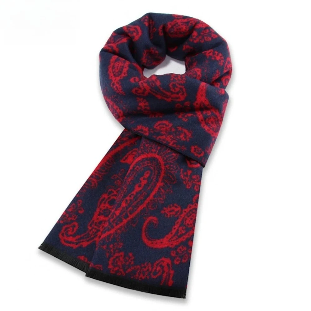 New Men's Scarf Wool Blend Winter Warm Scarf Classic Plaid Stripe Long Pashmina Wraps Outdoor Warm Black Grey Man Muffler Gift