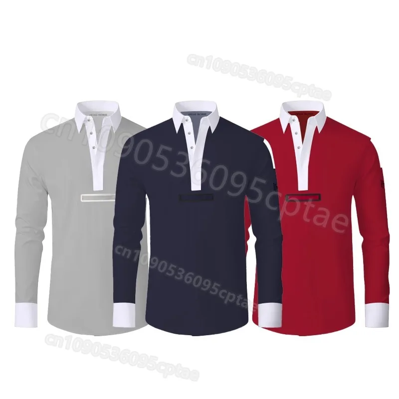 Men's Horse Riding Long Sleeve T-shirt Equestrian Minimalist Breathable Stretchy Sun Protection Rider Gear horse Spring Summer