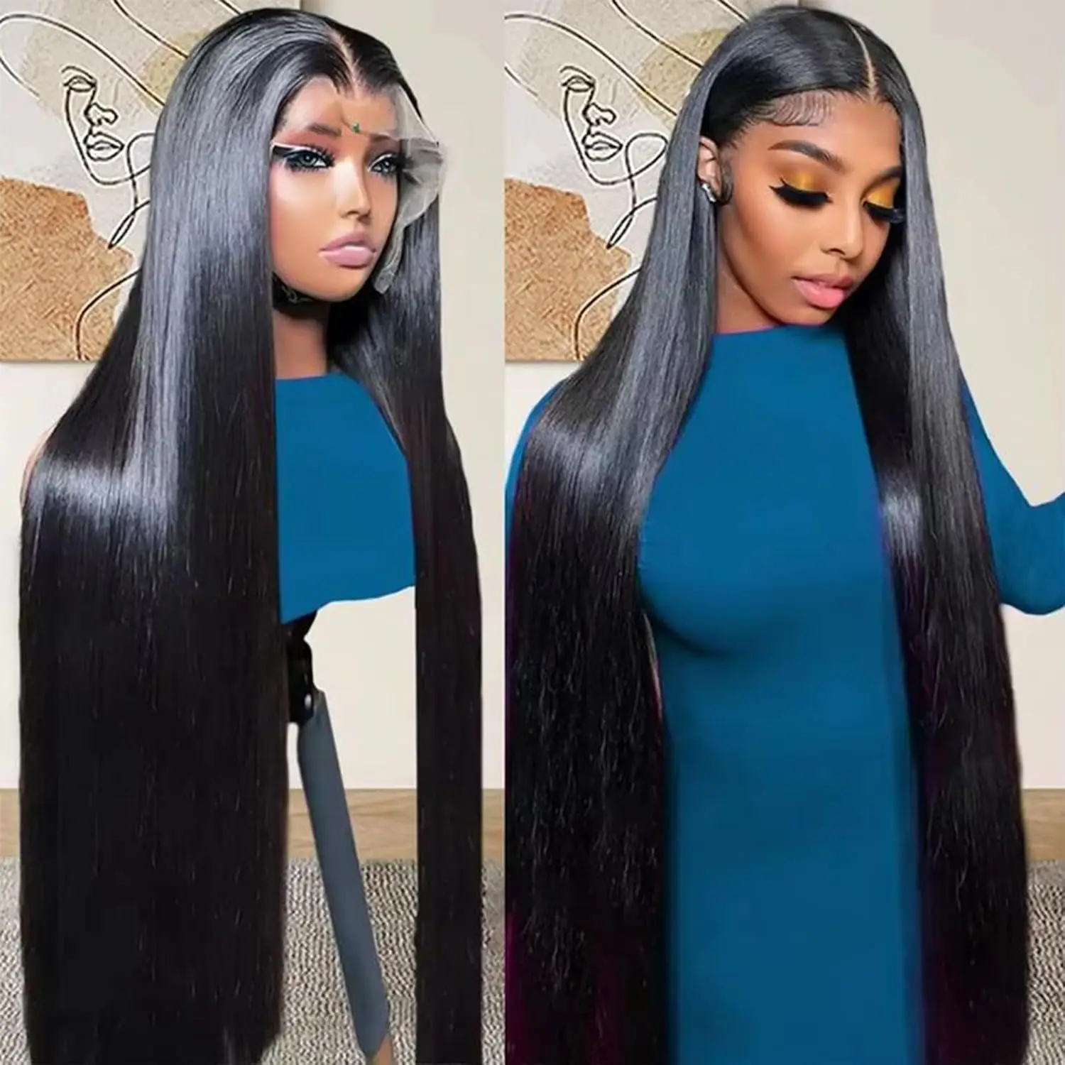 Lemoda 13x4 Straight Lace Frontal Wigs Human Hair 180% Density HD Transparent Lace Pre Plucked Brazilian Virgin Human Hair Wigs