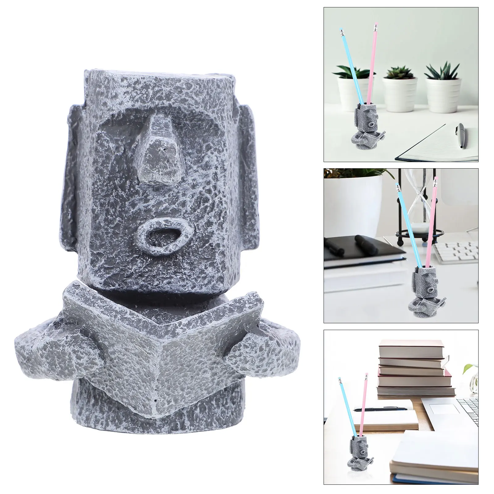 1 قطعة الإبداعية موي حجر الشكل الراتنج حامل قلم النظارات تخزين الرف متعددة الأغراض منظم قرطاسية مكتب المدرسة المنزل #2