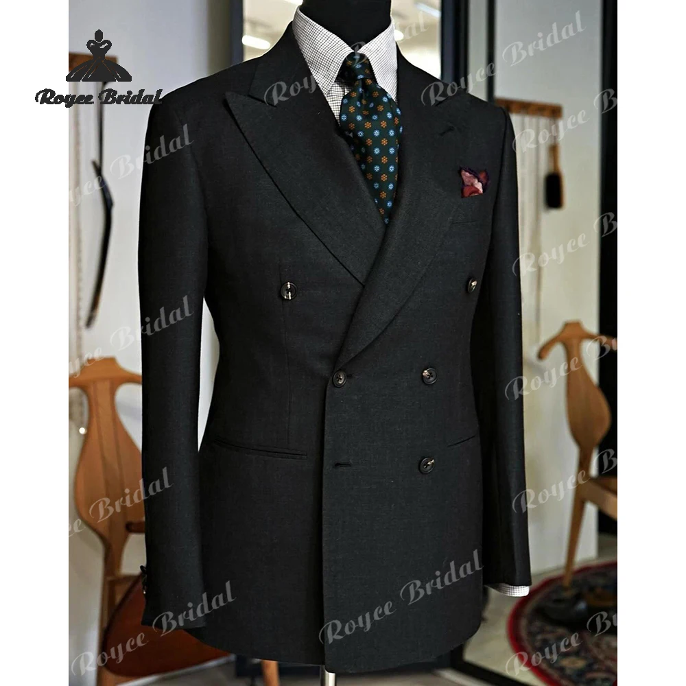 Peak Lapel Two Piece Double Breasted Wedding Men's Suits 2026 Casual Prom Business Suits costume homme mariage