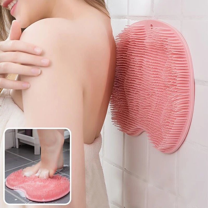 Exfoliating Shower Massage Scraper for Bathroom, Non-slip Bath Mat, Back Massage Brush, Silicone Foot Wash, Body Cleaning Tool