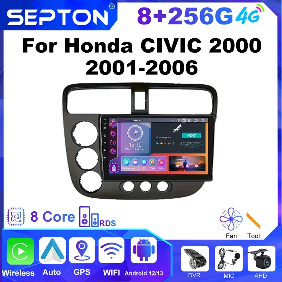 

Автомобильный радиоприемник SEPTON Android 2Din для Honda CIVIC 2000 2001-2006, мультимедийный плеер CarPlay Navi, стерео, GPS, 8 ядер, Wi-Fi, 4G, головное устройство