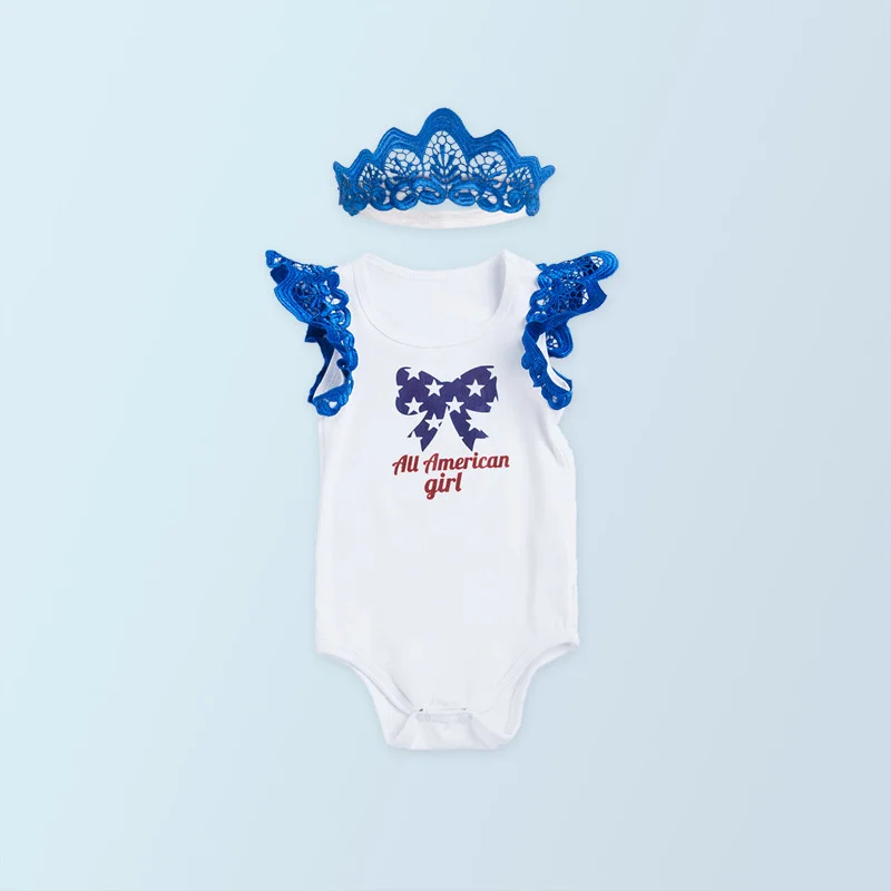 Toddler Baby Girl Bodysuits Headband Set Wing Decor Bodysuit+Crown Headband 2pcs Suit Newborn Baby Girl Clothes Infant Kids Sets