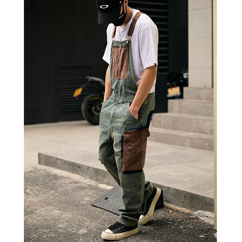 Retro Loose Multi-Pocket Work Pants Men's Spring Autumn Versatile Denim Overalls Japanese Style Long Pants Youth Fashion