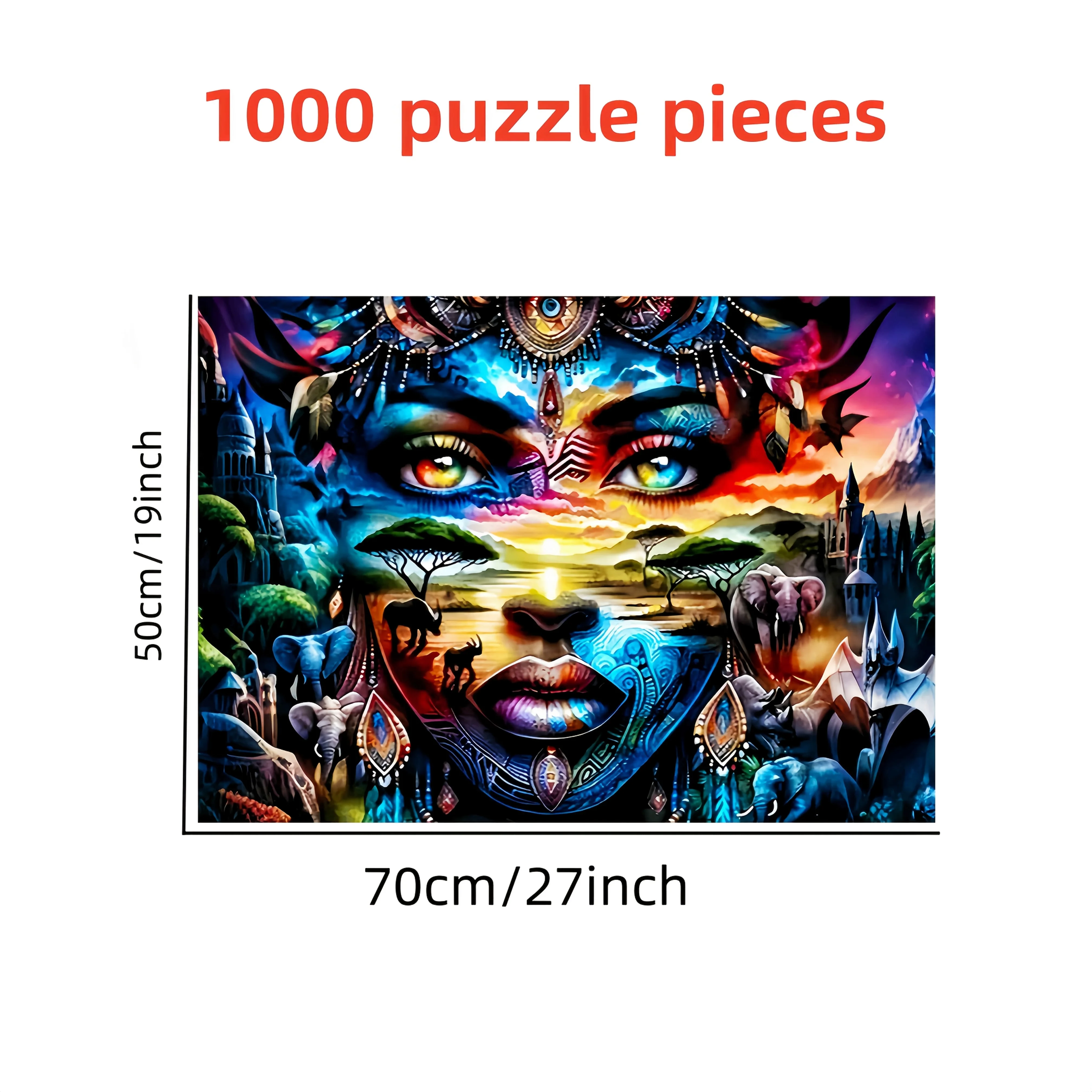 Home Decor Wall Art - 1000pcs Elephant African Wildlife Jigsaw Puzzle - with Woman Portrait, Large Puzzle for Adults & Familie
