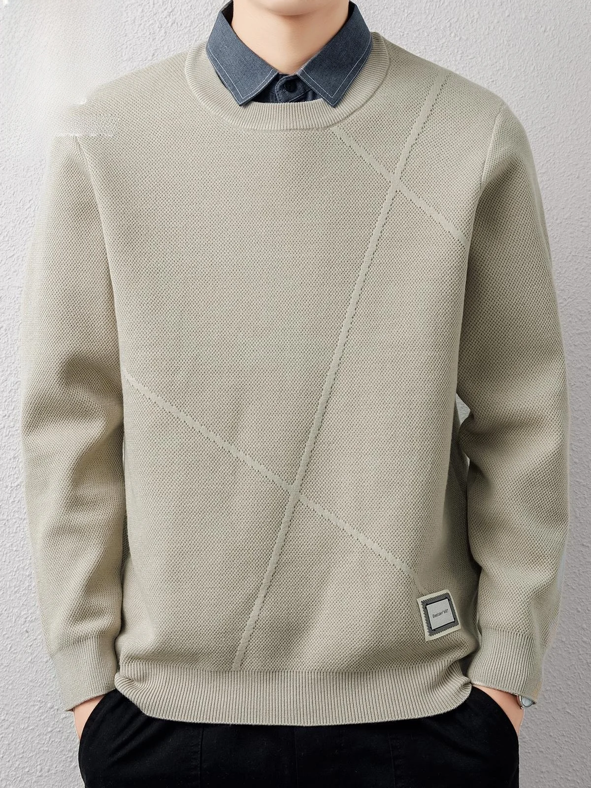 

Men's irt Collar Sweater Casual Inner Wear Busin Autumn Knitted Two-Piece Base Layer Soft Polyester Blend Long S...