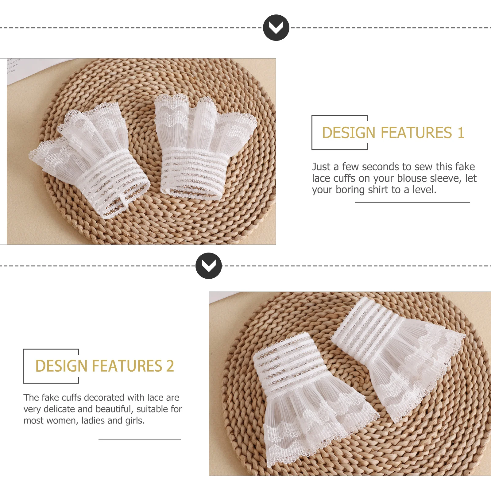 

1Pair Pleated Fake Sleeve Cuffs Lace Wrist Cuffs Decorative Romantic Detachable Wrist Bracelet Victorian Costume Gothic Lolita