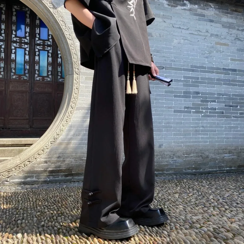 

Мужские летние прямые брюки из ледяного шелка в китайском стиле с узлами в китайском стиле