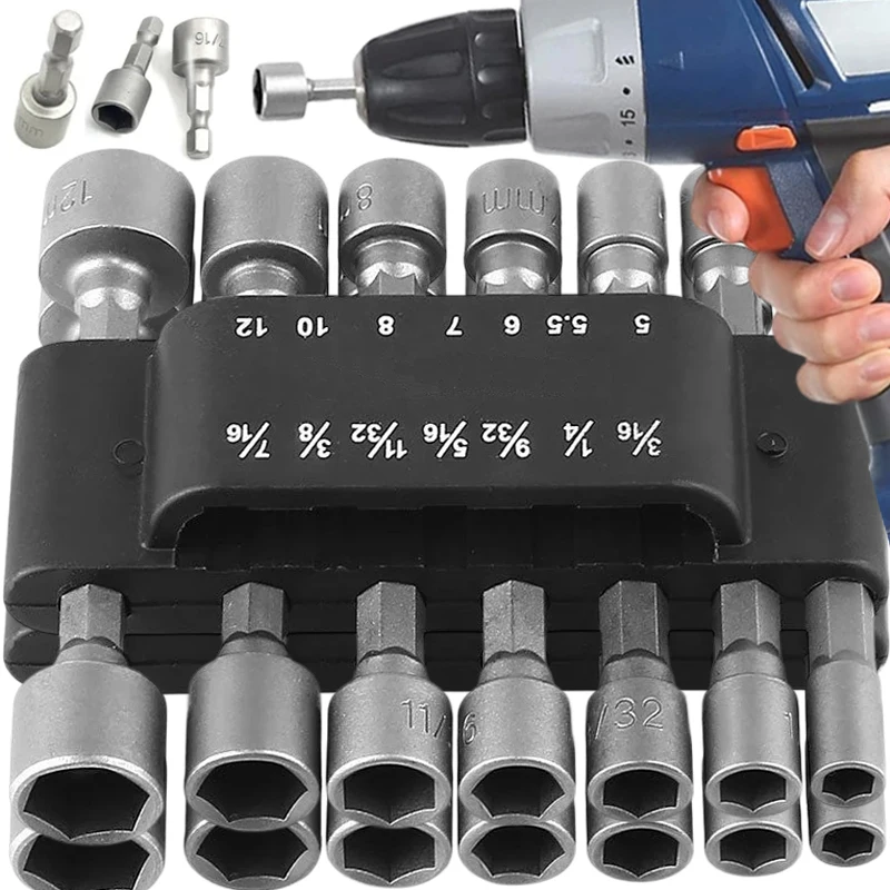 

Hexagon Sockets Adapter Power Nut Driver Bits Set Screwdriver Drill Bits for Electric Wrench Bolt Drivers Hand Repairing Tools