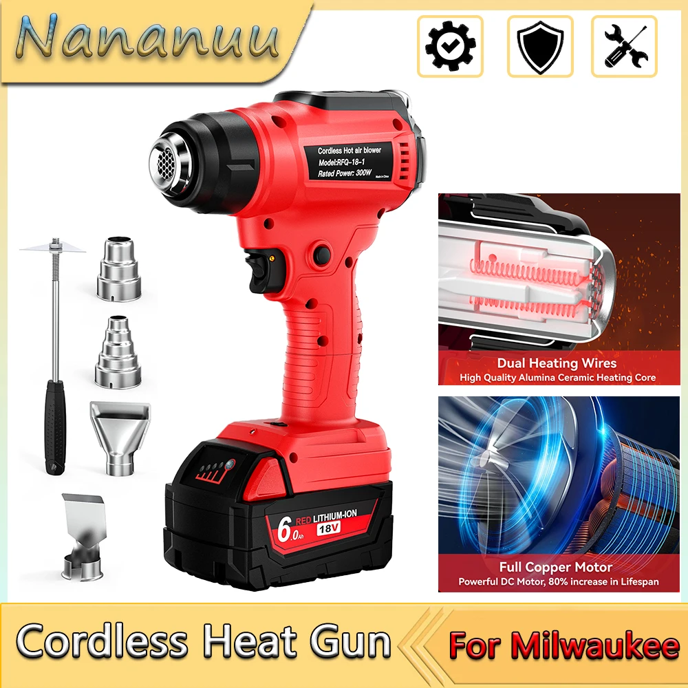 

Беспроводной тепловой пистолет Nananuu для Milwaukee M18, аккумулятор, ручной электрический фен для поделок, электроинструмент для термоусадочной пленки