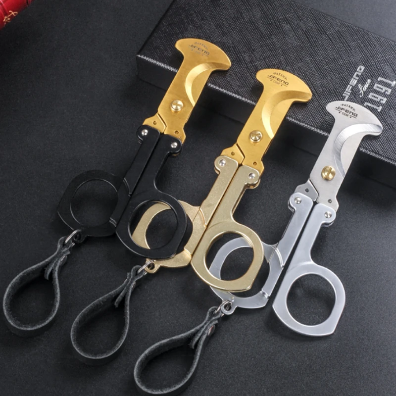 

Stainless Steel 1Pc Cigar Clipper Folding Monsoon Design Portable Keychain Belt Carry Cigar Smokers Luxury Premium Accessory