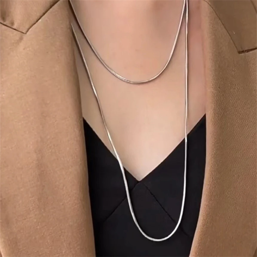 316L Stainless Steel Simplicity Retro Pearl Pendant Round Snake Bone Long Style Sweater Chain Ladies Necklaces Fashion Jewelry