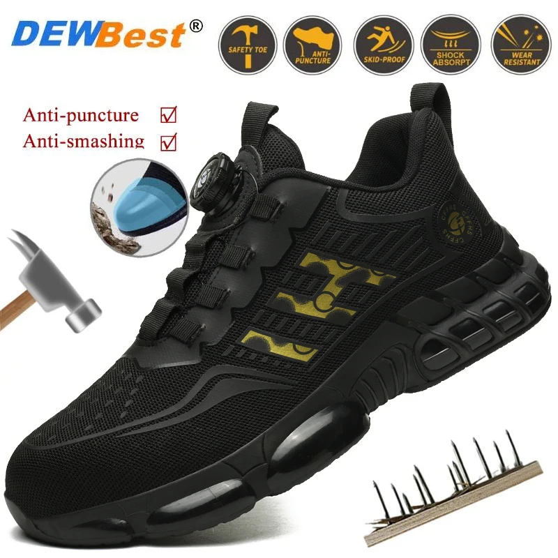 

New breathable button labor insurance shoes steel head anti-smash anti-puncture safety shoes button technology lace-free