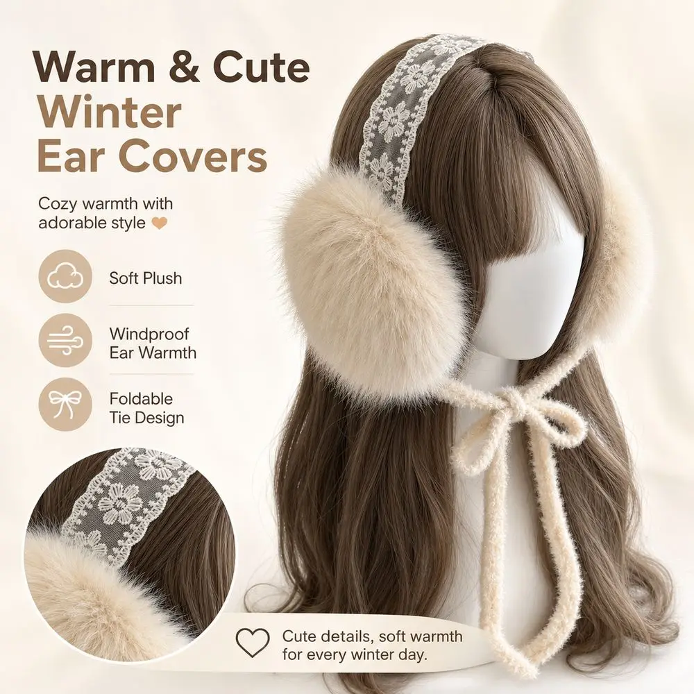 Stylish Soft Ear Cap Winter Earmuffs Lace Design Material Windproof Earmuffs Soft Adjustable Tie Ear Warmers Men Wear