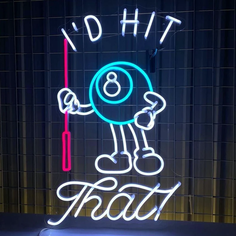 I'd Hit That 8 Ball Neon Sign Pool Hall Led Neon Signs for Billiards Club Shop Decoration Neon Lights Billiards Lover Gifts