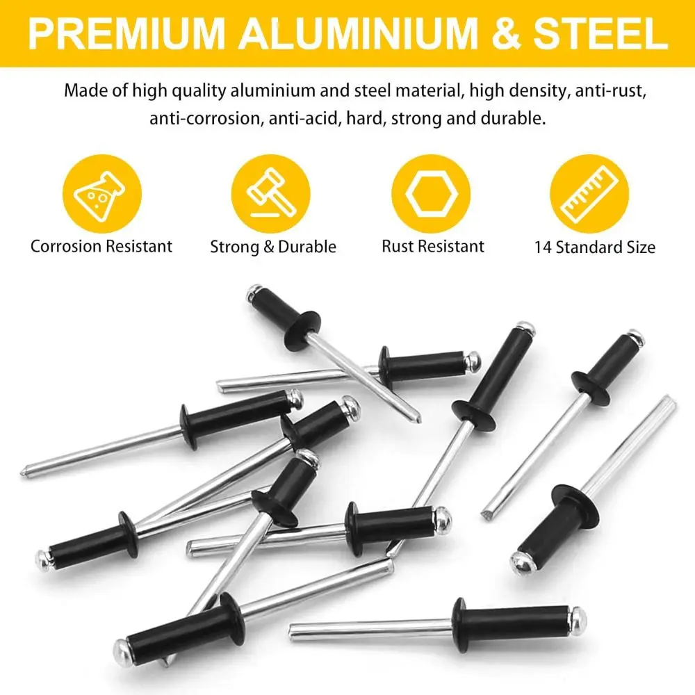 500 قطعة/المجموعة 304 الفولاذ المقاوم للصدأ الفطر رئيس المسامير كيت جولة رئيس 14 أحجام البوب المسامير الأسود دائم المسامير العمياء الاستخدام الصناعي